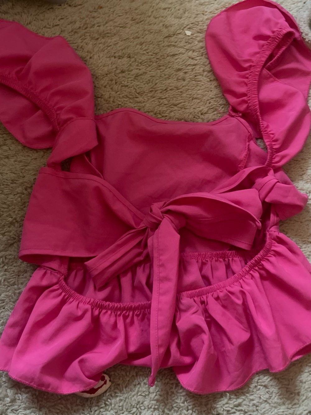 SHEIN Hot Pink Ruffle Strap Peplum Top - Picture 2 of 3